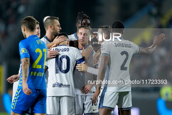 Davide Frattesi of FC Internazionale celebrates after scoring second goal during the Serie A Enilive match between Empoli FC and FC Internaz...