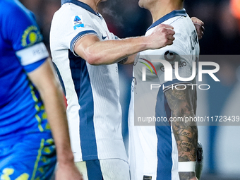 Lautaro Martinez of FC Internazionale celebrates with Nicolo' Barella after scoring third goal during the Serie A Enilive match between Empo...