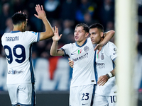 Lautaro Martinez of FC Internazionale celebrates with Nicolo' Barella after scoring third goal during the Serie A Enilive match between Empo...