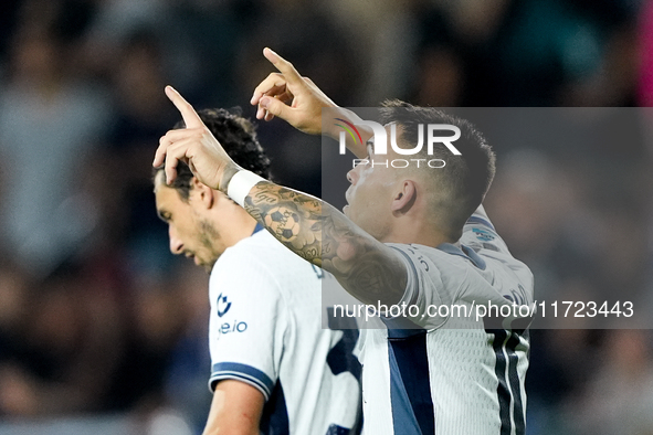 Lautaro Martinez of FC Internazionale celebrates after scoring third goal during the Serie A Enilive match between Empoli FC and FC Internaz...