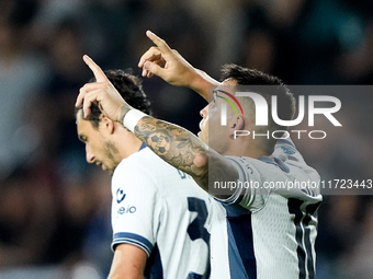 Lautaro Martinez of FC Internazionale celebrates after scoring third goal during the Serie A Enilive match between Empoli FC and FC Internaz...