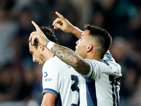 Lautaro Martinez of FC Internazionale celebrates after scoring third goal during the Serie A Enilive match between Empoli FC and FC Internaz...