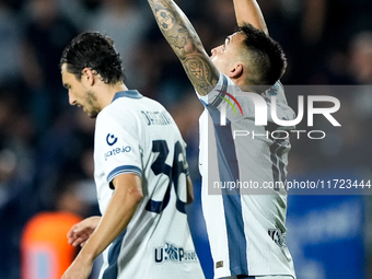 Lautaro Martinez of FC Internazionale celebrates after scoring third goal during the Serie A Enilive match between Empoli FC and FC Internaz...