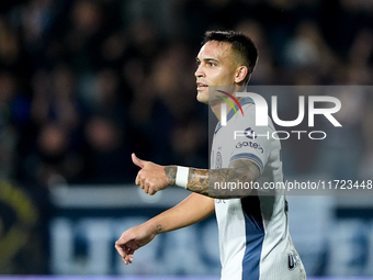 Lautaro Martinez of FC Internazionale gestures during the Serie A Enilive match between Empoli FC and FC Internazionale at Stadio Carlo Cast...