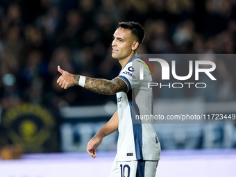 Lautaro Martinez of FC Internazionale gestures during the Serie A Enilive match between Empoli FC and FC Internazionale at Stadio Carlo Cast...