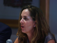 Regina Garcia Cuellar, main director of the Association of Mexican Banks (AMB), speaks during a press conference on the country's economic g...