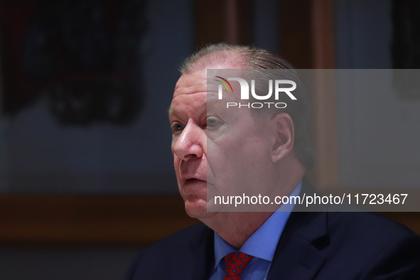 Julio Carranza Bolivar, president of the Association of Mexican Banks (AMB), speaks during a press conference on the country's economic grow...