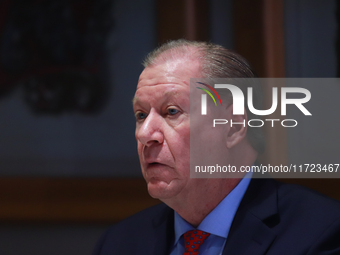 Julio Carranza Bolivar, president of the Association of Mexican Banks (AMB), speaks during a press conference on the country's economic grow...