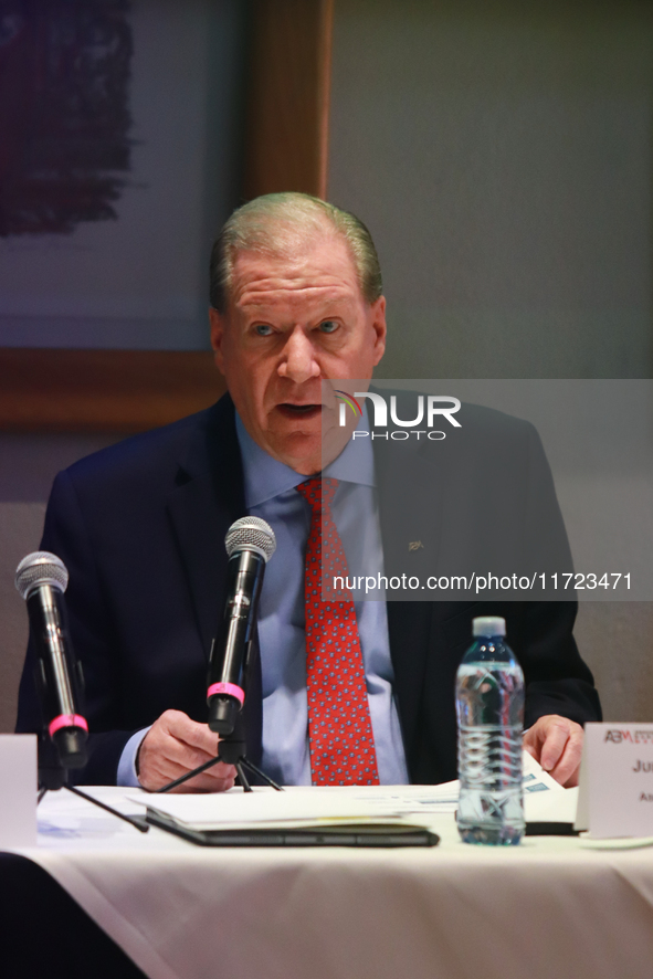 Julio Carranza Bolivar, president of the Association of Mexican Banks (AMB), speaks during a press conference on the country's economic grow...