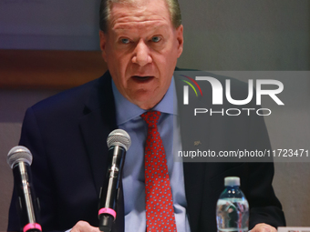 Julio Carranza Bolivar, president of the Association of Mexican Banks (AMB), speaks during a press conference on the country's economic grow...