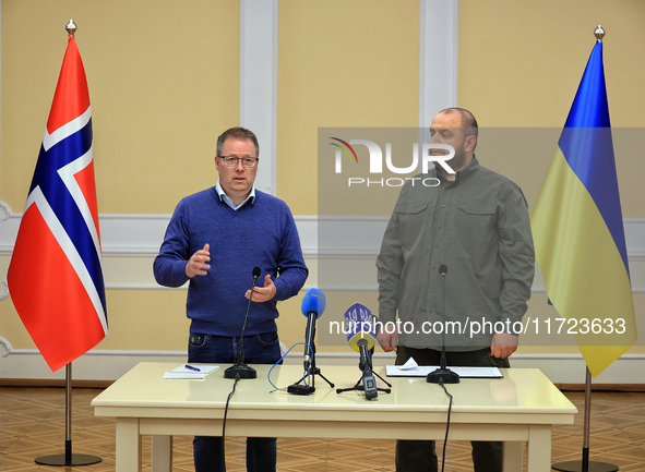 In Odesa, Ukraine, on October 30, 2024, the Minister of Defence of the Kingdom of Norway, Bjorn Arild Gram, and the Minister of Defence of U...