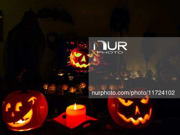 A living room is fully decorated for the Halloween celebration in The Netherlands, on October 30, 2024. 