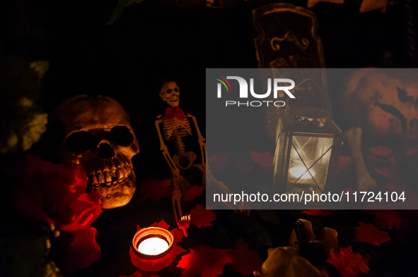 A living room is fully decorated for the Halloween celebration in The Netherlands, on October 30, 2024. 