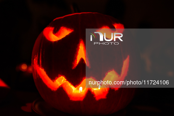 A living room is fully decorated for the Halloween celebration in The Netherlands, on October 30, 2024. 