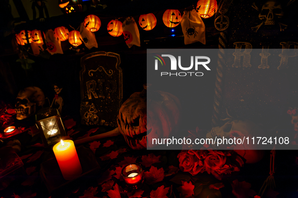 A living room is fully decorated for the Halloween celebration in The Netherlands, on October 30, 2024. 