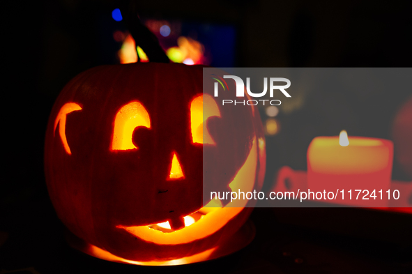 A living room is fully decorated for the Halloween celebration in The Netherlands, on October 30, 2024. 