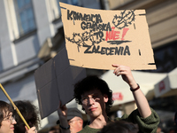 Participants in a protest against the suspension of asylum law under the slogan 'Fuck your borders' gather at the Main Square in Krakow, Pol...