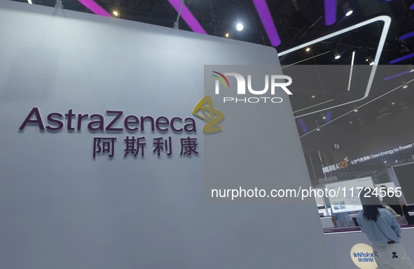 Visitors visit the stand of AstraZeneca in Hangzhou, China, on October 30, 2024. 