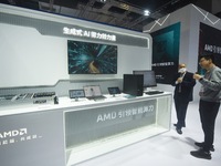 Visitors visit the booth of AMD at the 6th CIIE in Shanghai, China, on November 6, 2023. (