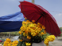 People attend a store to buy Cempasuchil flowers in the Tlahuac municipality in Mexico City, Mexico, on October 30, 2024, for the Day of the...