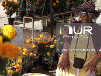 Women sell Cempasuchil flowers in the Tlahuac municipality in Mexico City, Mexico, on October 30, 2024, for the Day of the Dead on November...