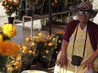 Women sell Cempasuchil flowers in the Tlahuac municipality in Mexico City, Mexico, on October 30, 2024, for the Day of the Dead on November...