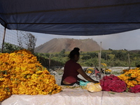 Women sell Cempasuchil flowers in the Tlahuac municipality in Mexico City, Mexico, on October 30, 2024, for the Day of the Dead on November...