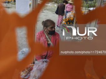 Women sell Cempasuchil flowers in the Tlahuac municipality in Mexico City, Mexico, on October 30, 2024, for the Day of the Dead on November...