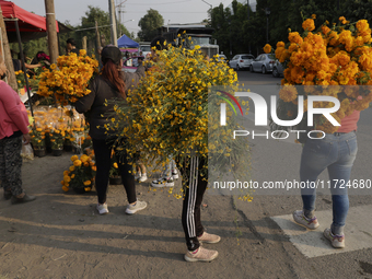 People attend a store to buy Cempasuchil flowers in the Tlahuac municipality in Mexico City, Mexico, on October 30, 2024, for the Day of the...