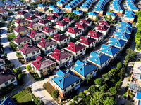 An aerial photo taken in Chengdong town, Hai'an City, Jiangsu province, China, on October 31, 2024, shows the residential area of farmers. (