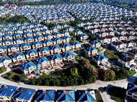 An aerial photo taken in Chengdong town, Hai'an City, Jiangsu province, China, on October 31, 2024, shows the residential area of farmers. (