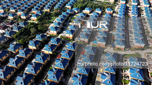 An aerial photo taken in Chengdong town, Hai'an City, Jiangsu province, China, on October 31, 2024, shows the residential area of farmers. 