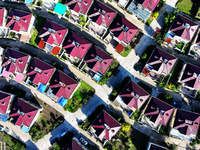 An aerial photo taken in Chengdong town, Hai'an City, Jiangsu province, China, on October 31, 2024, shows the residential area of farmers. (