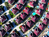 An aerial photo taken in Chengdong town, Hai'an City, Jiangsu province, China, on October 31, 2024, shows the residential area of farmers. (