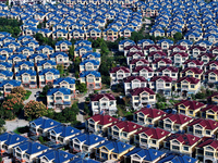 An aerial photo taken in Chengdong town, Hai'an City, Jiangsu province, China, on October 31, 2024, shows the residential area of farmers. (