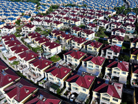 An aerial photo taken in Chengdong town, Hai'an City, Jiangsu province, China, on October 31, 2024, shows the residential area of farmers. (