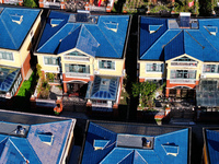 An aerial photo taken in Chengdong town, Hai'an City, Jiangsu province, China, on October 31, 2024, shows the residential area of farmers. (