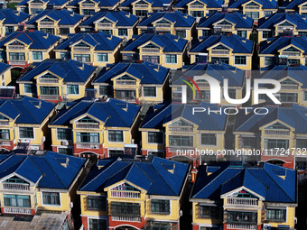 An aerial photo taken in Chengdong town, Hai'an City, Jiangsu province, China, on October 31, 2024, shows the residential area of farmers. (