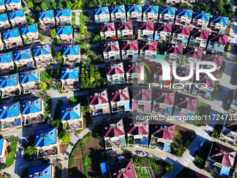 An aerial photo taken in Chengdong town, Hai'an City, Jiangsu province, China, on October 31, 2024, shows the residential area of farmers. (