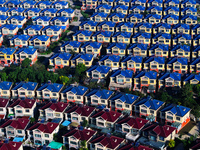 An aerial photo taken in Chengdong town, Hai'an City, Jiangsu province, China, on October 31, 2024, shows the residential area of farmers. (