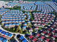 An aerial photo taken in Chengdong town, Hai'an City, Jiangsu province, China, on October 31, 2024, shows the residential area of farmers. (