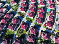 An aerial photo taken in Chengdong town, Hai'an City, Jiangsu province, China, on October 31, 2024, shows the residential area of farmers. (