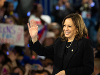 Vice President Kamala Harris speaks at a get out the vote rally in Harrisburg, PA, on October 30, 2024.  Harris and her running mate, Minnes...