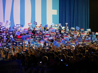 People cheer Vice President Kamala Harris while she speaks at a get out the vote rally in Harrisburg, PA, on October 30, 2024.  Harris and h...