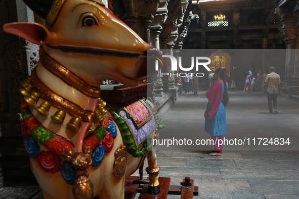 Hindu devotees pray and offer for Diwali at the Sri Ponnambala Vaneswarar Hindu temple in Colombo, Sri Lanka, on October 31, 2024. Diwali, o...