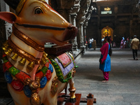 Hindu devotees pray and offer for Diwali at the Sri Ponnambala Vaneswarar Hindu temple in Colombo, Sri Lanka, on October 31, 2024. Diwali, o...