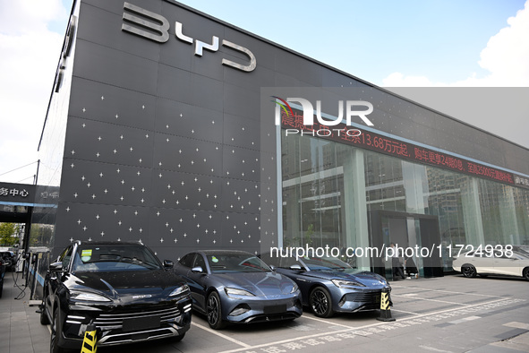 A BYD 4S store is in Nanjing, Jiangsu province, China, on October 31, 2024. On October 31, 2024, BYD announces that its operating income in...