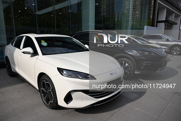 A car is displayed at a BYD 4S shop in Nanjing, China, on October 31, 2024. On October 31, 2024, BYD announces that its operating income in...