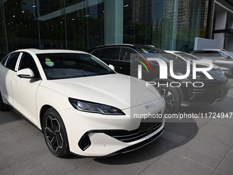 A car is displayed at a BYD 4S shop in Nanjing, China, on October 31, 2024. On October 31, 2024, BYD announces that its operating income in...