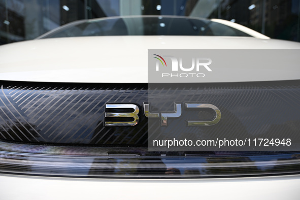 A car is displayed at a BYD 4S shop in Nanjing, China, on October 31, 2024. On October 31, 2024, BYD announces that its operating income in...